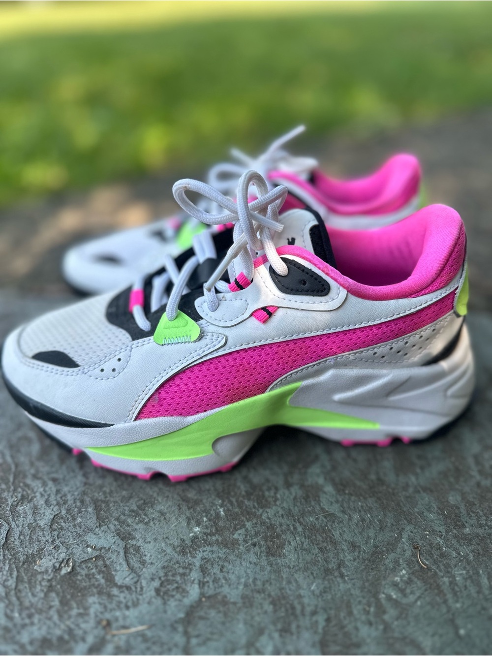 Puma White, Pink & Neon Green Chunky Sneakers